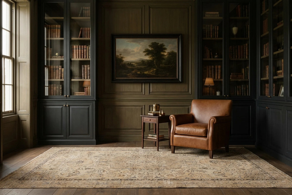 Beige Turkish rug in a styled room