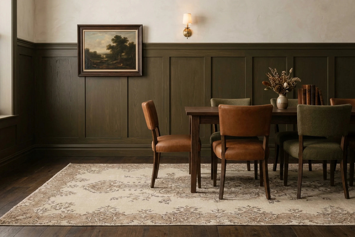 Beige Turkish rug in a dining room