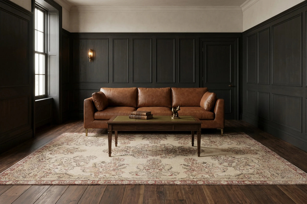 Beige Turkish rug in a styled room