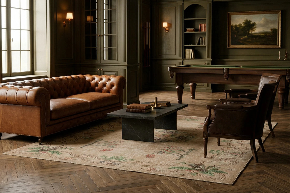 Beige Turkish rug in a styled room