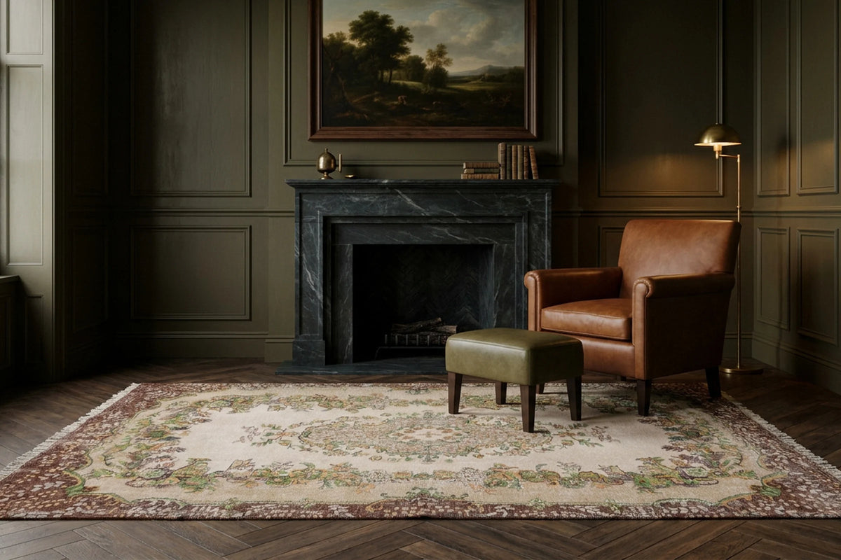 Beige Turkish rug in a styled room