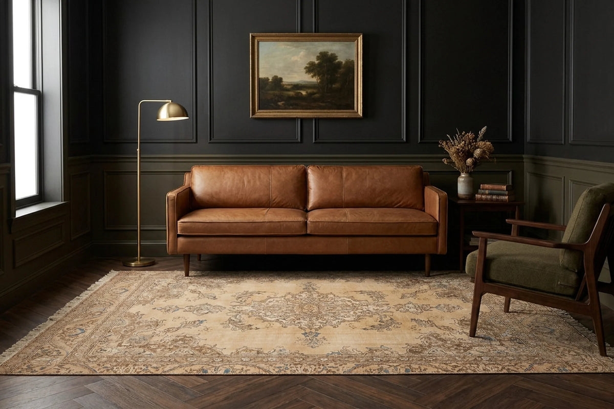 Beige Turkish rug in a styled room
