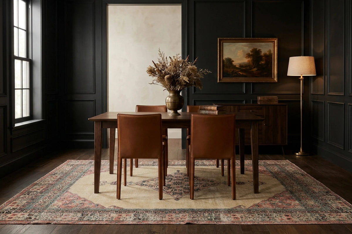 Beige Turkish rug in a dining room