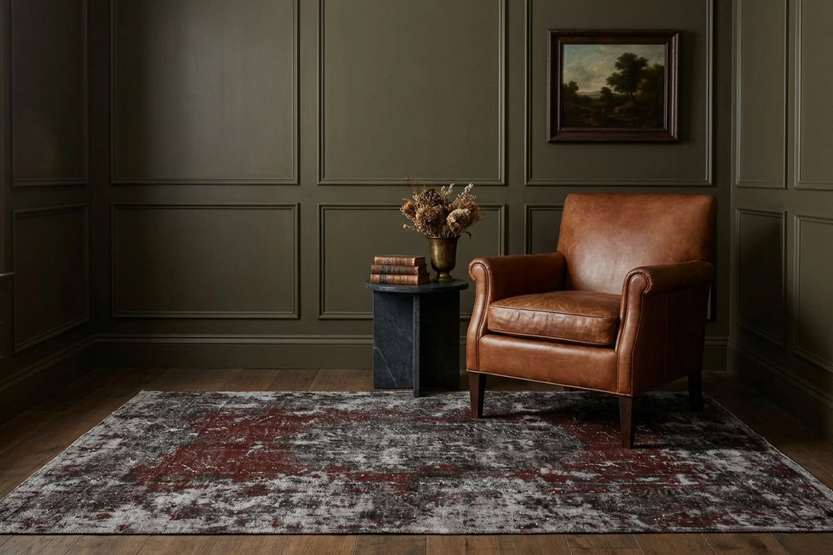 Black Turkish rug in a library