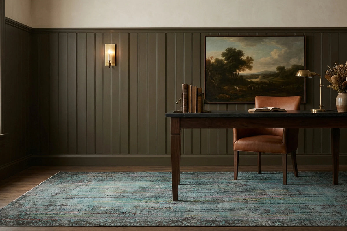 Black Turkish rug in a study