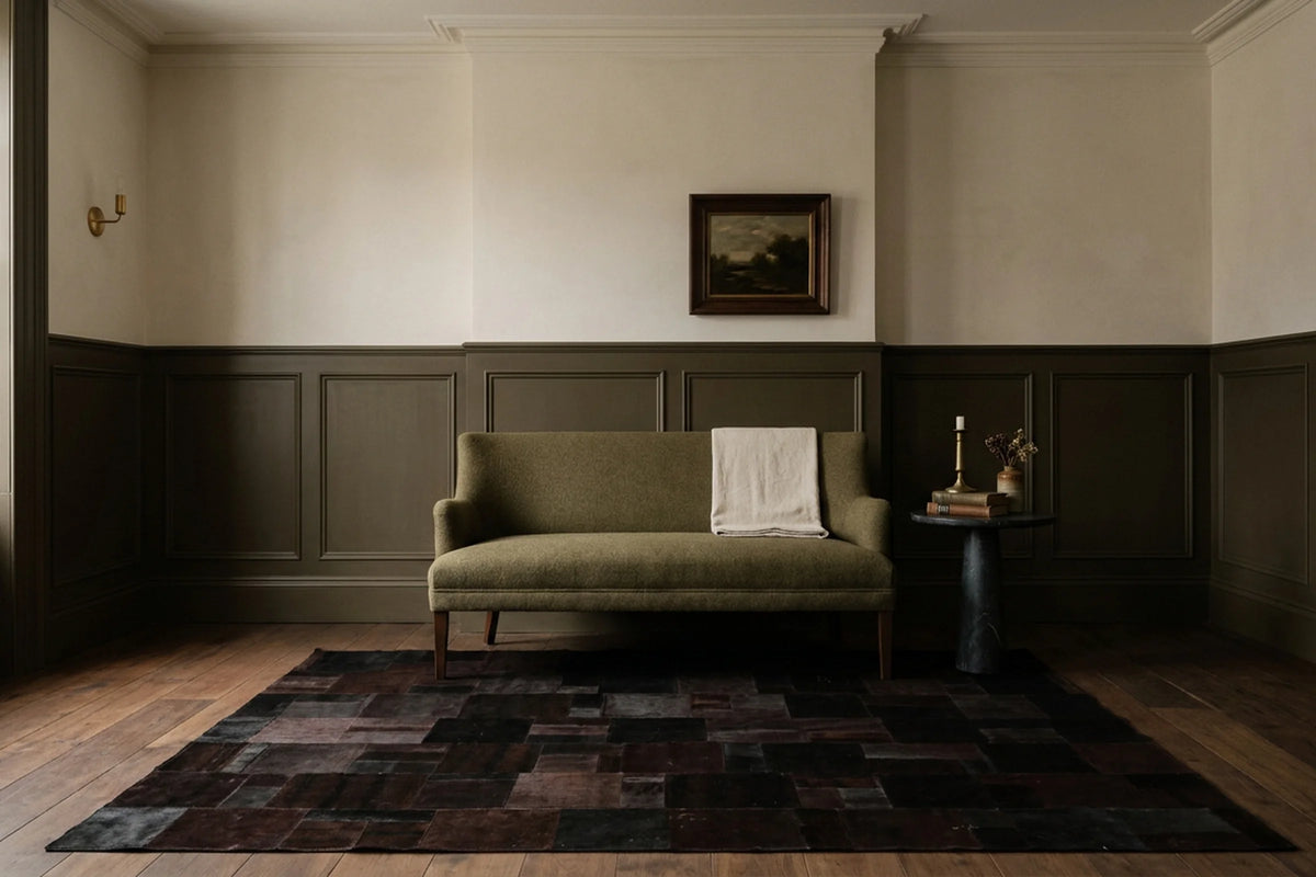 Black Turkish rug in a styled room
