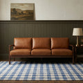Checkered Flatweave area rug in a living room