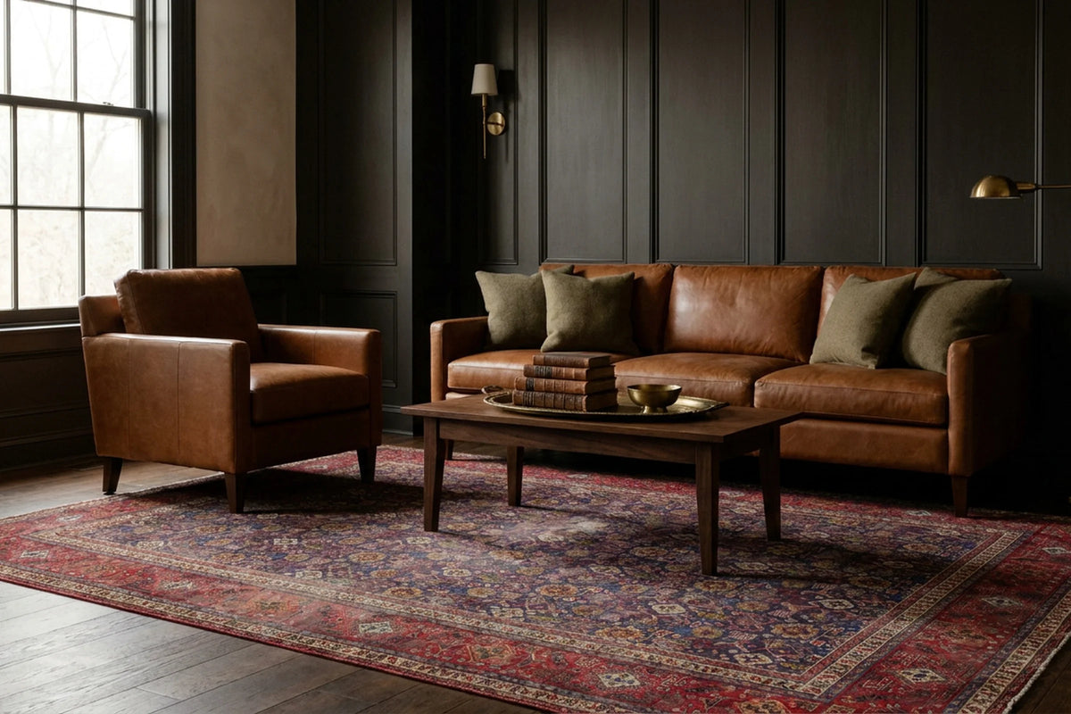 Blue Persian rug in a styled room