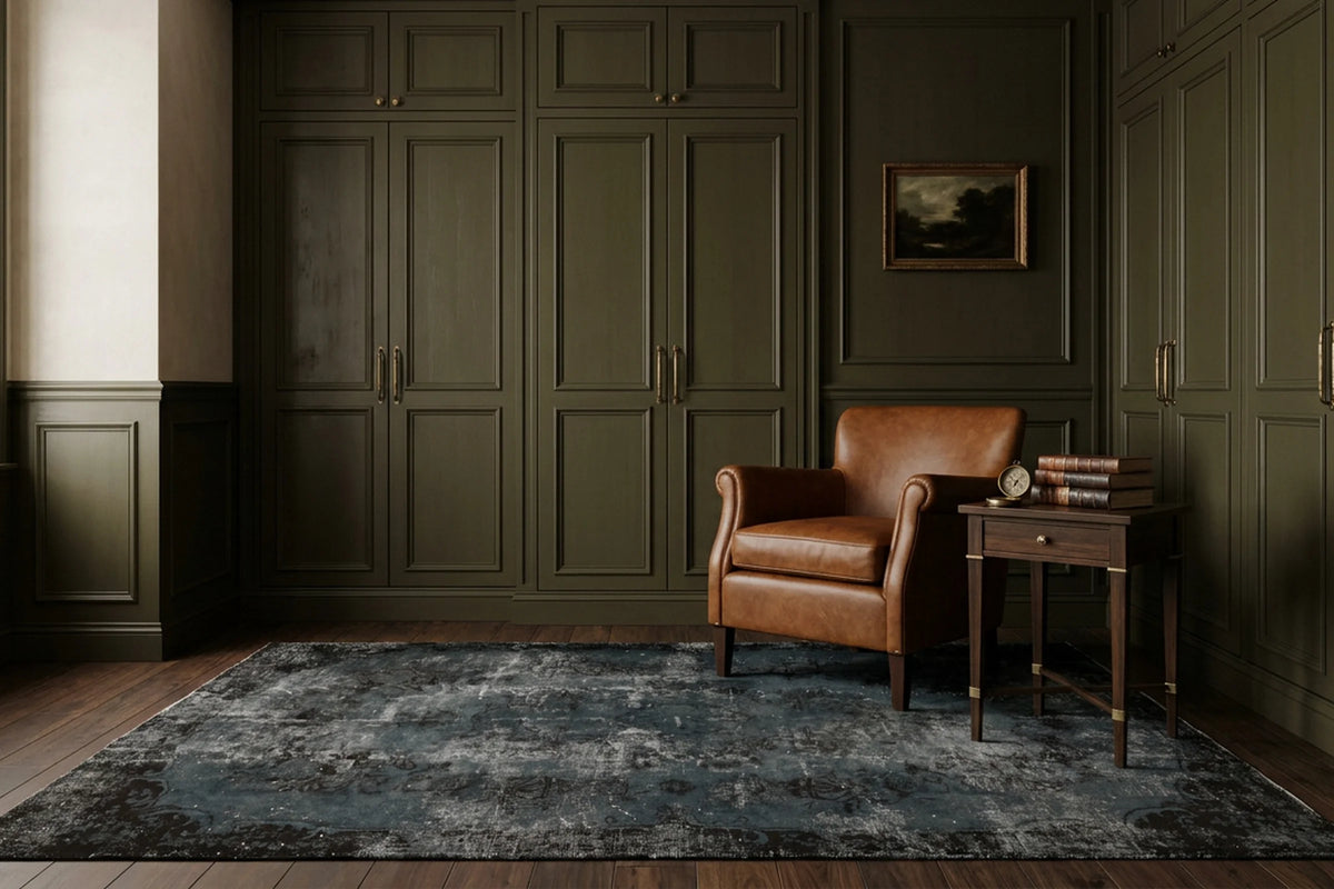 Blue Turkish rug in a styled room