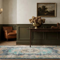 Blue Turkish rug in a styled room