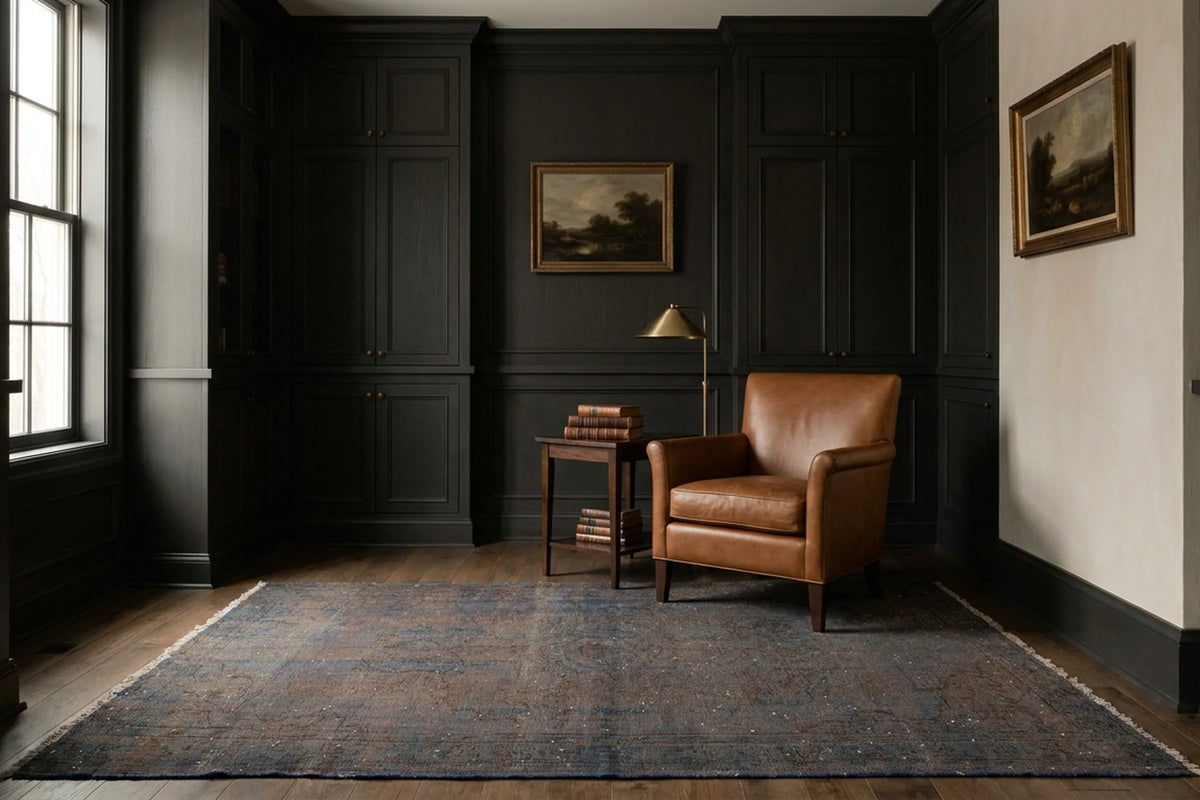 Blue Turkish rug in a styled room