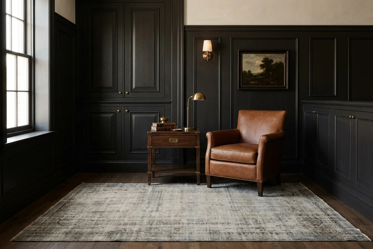 Blue Turkish rug in a styled room