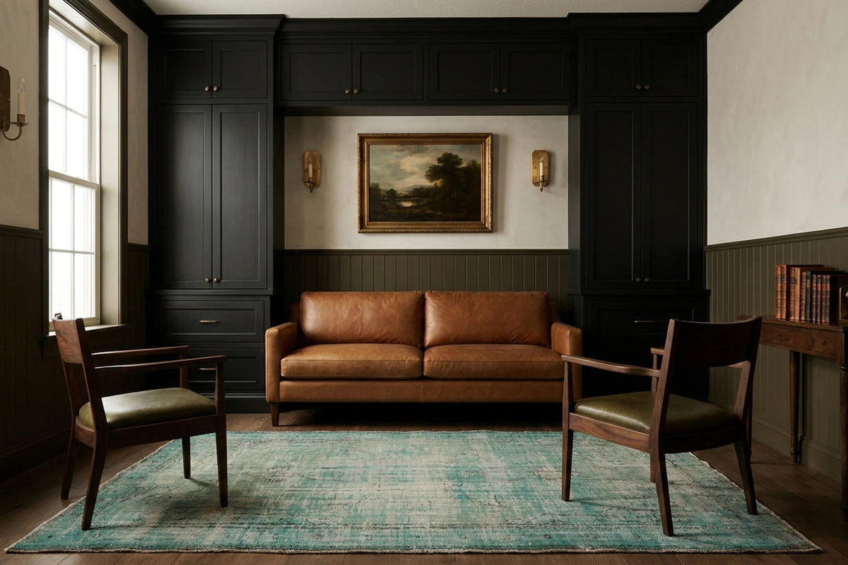 Blue Turkish rug in a styled room