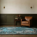 Blue Turkish rug in a styled room
