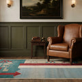 Blue Turkish rug in a styled room
