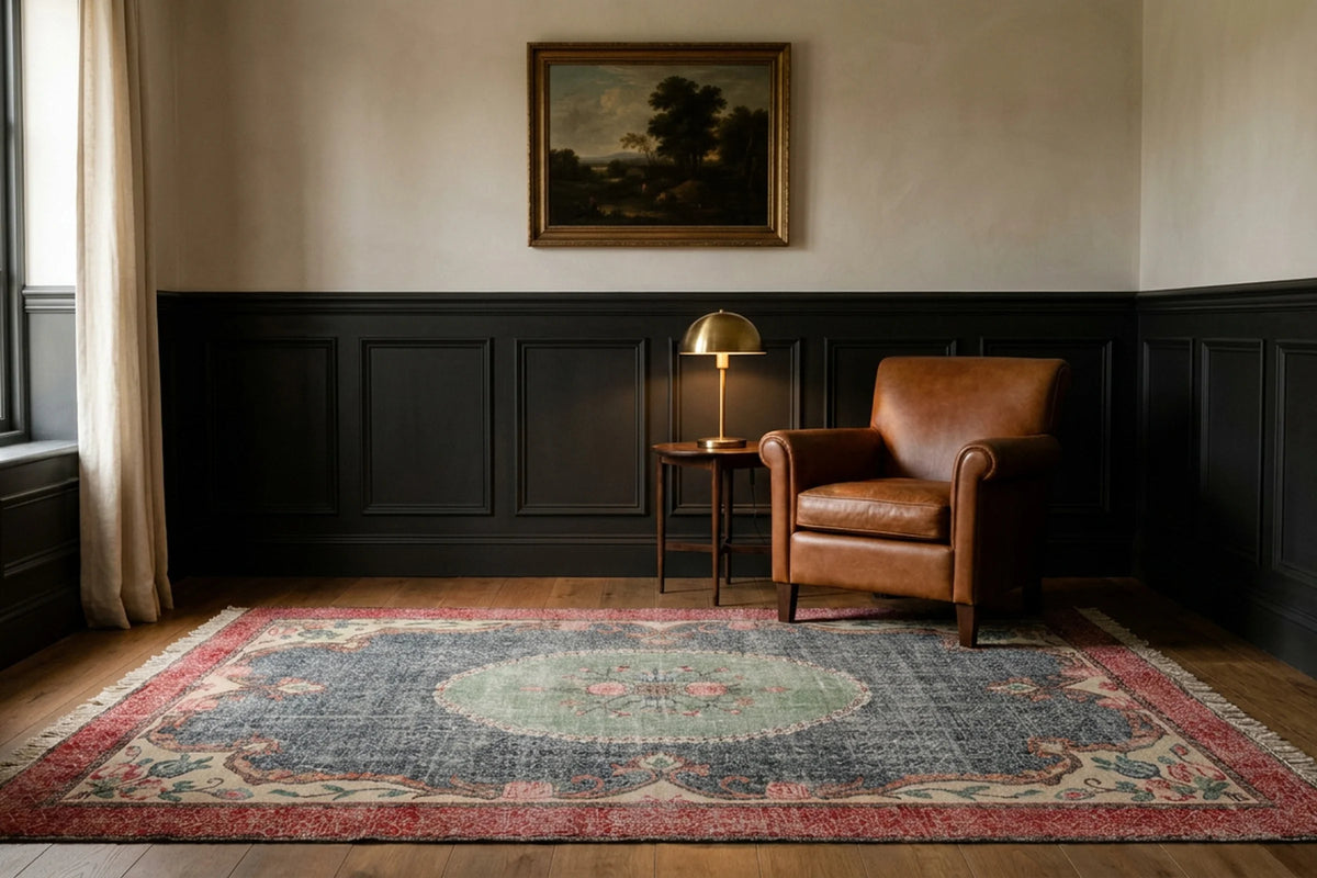 Blue Turkish rug in a conservatory