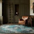 Blue Turkish rug in a library