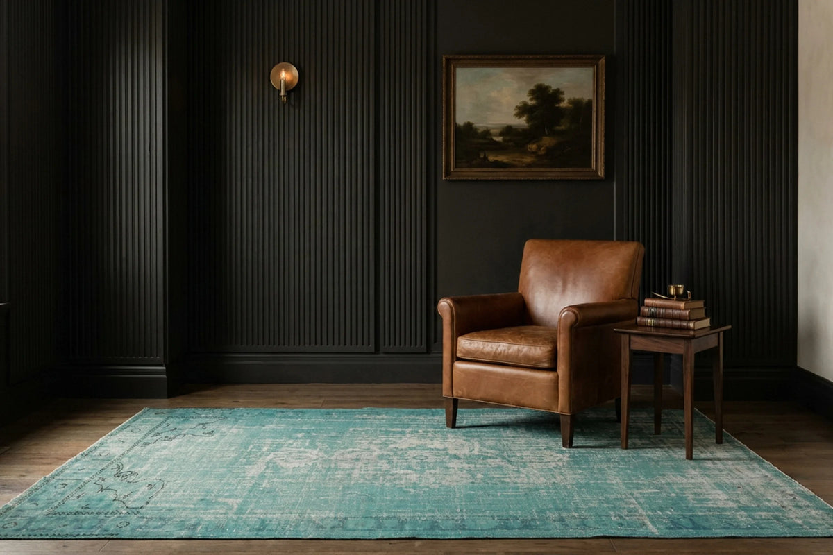 Blue Turkish rug in a styled room