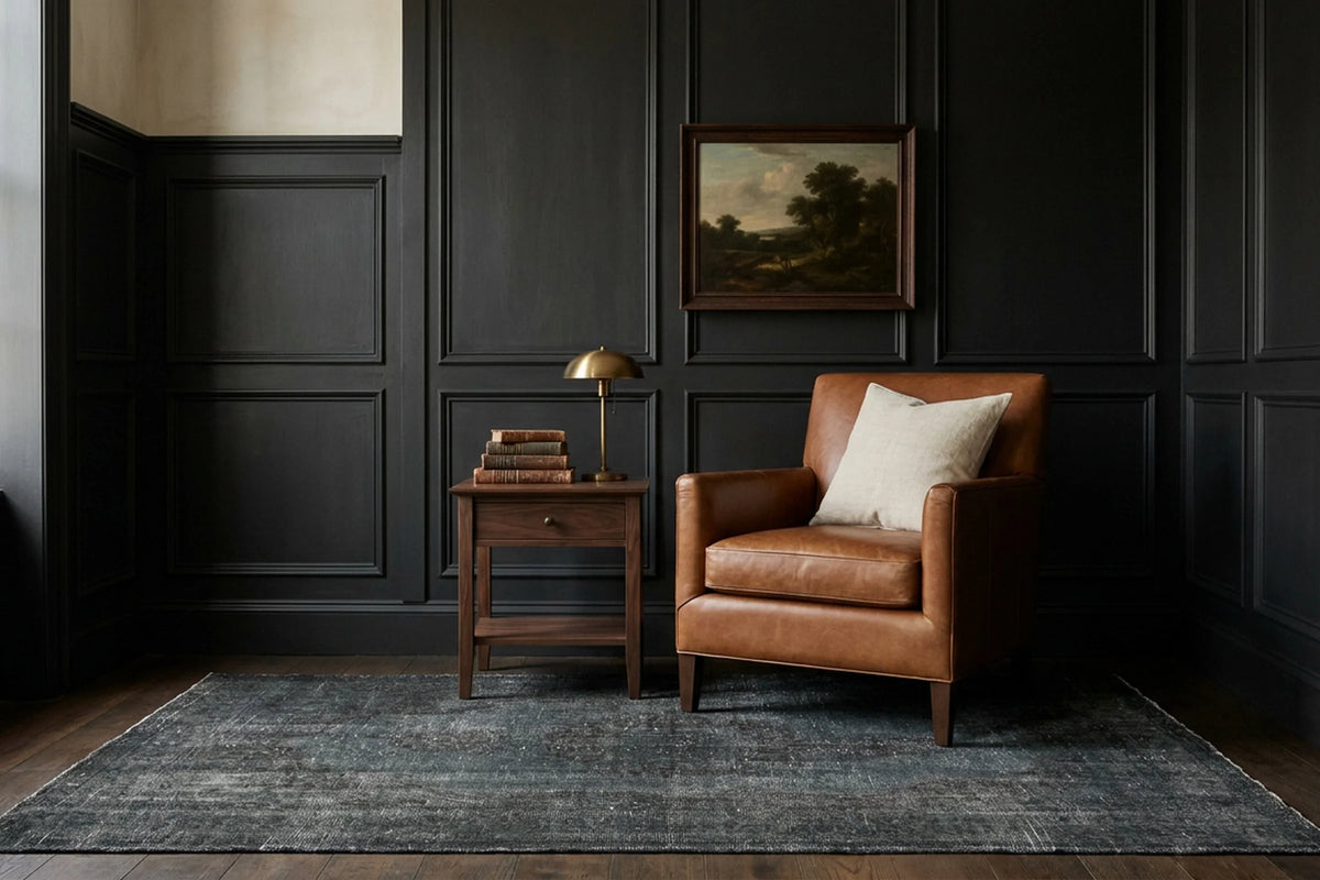 Blue Turkish rug in a styled room