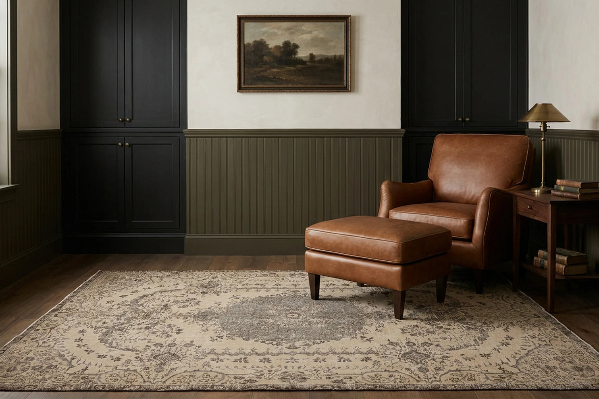 Blue Turkish rug in a styled room