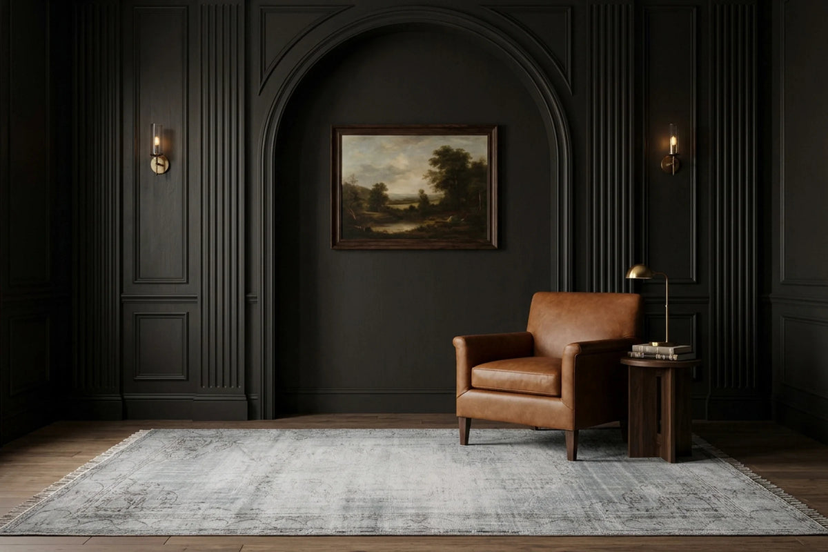 Blue Turkish rug in a styled room