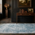 Blue Turkish rug in a hallway
