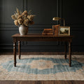 Blue Turkish rug in a styled room