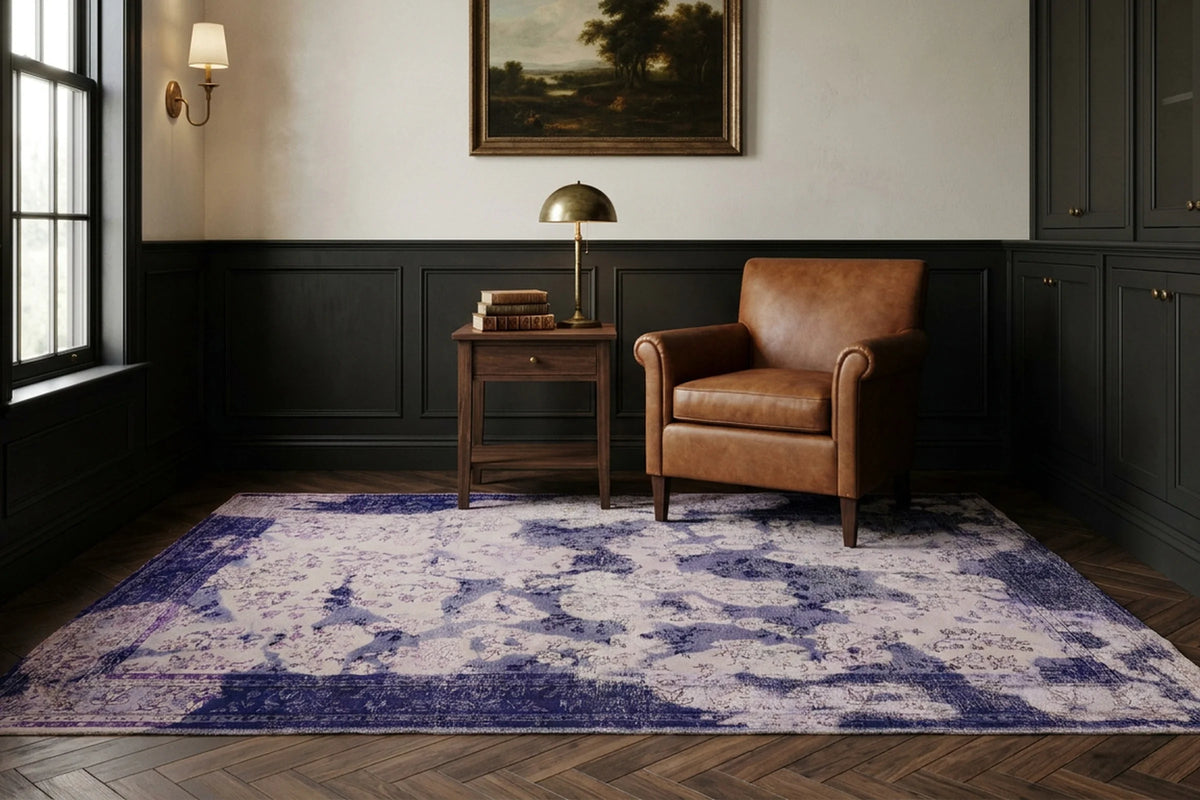 Blue Turkish rug in a styled room