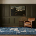 Blue Turkish rug in a den