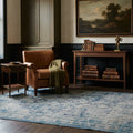 Blue Turkish rug in a styled room