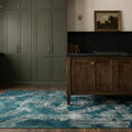 Blue Turkish rug in a styled room