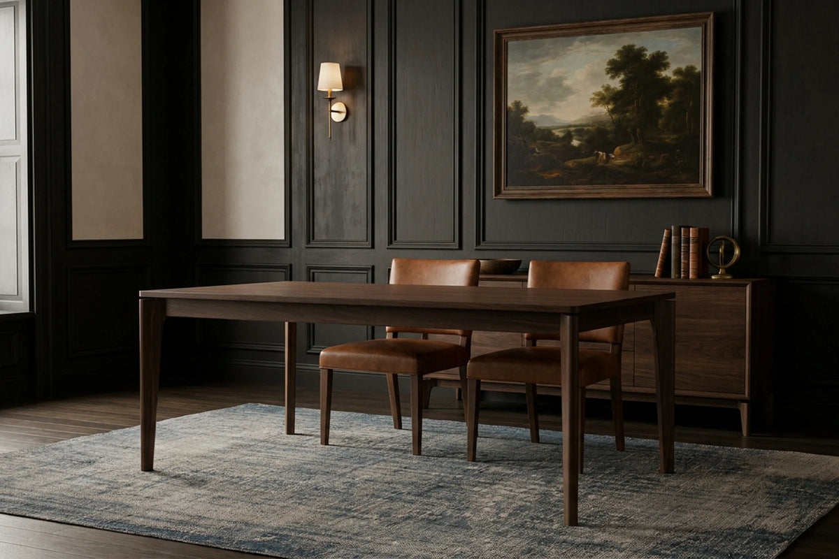 Blue Turkish rug in a dining room