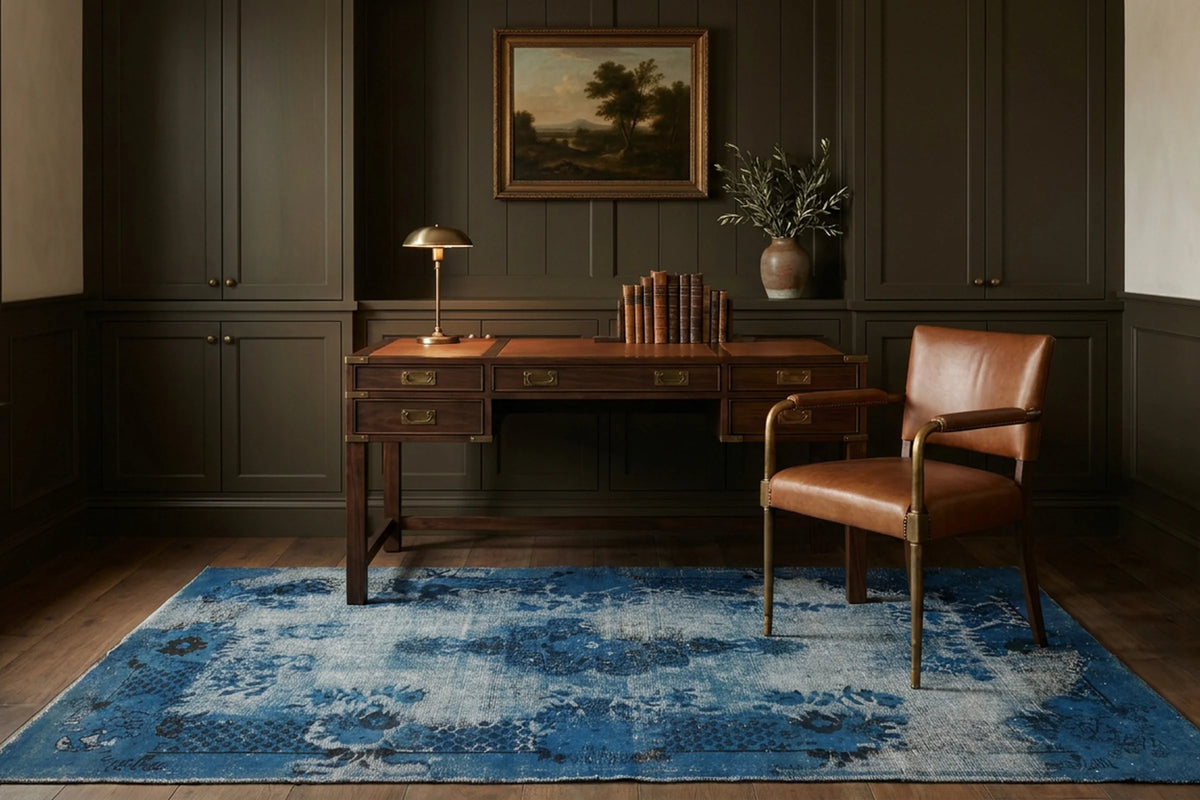 Blue Turkish rug in a styled room