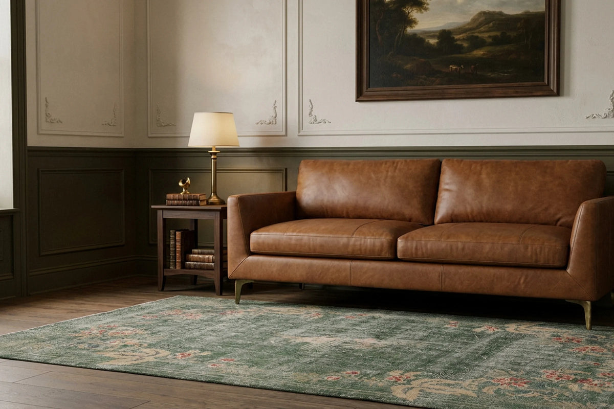 Blue Turkish rug in a styled room