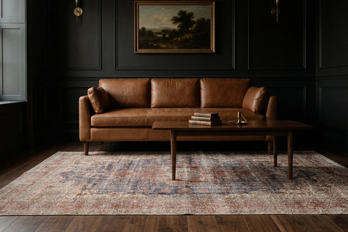 Blue Turkish rug in a living room