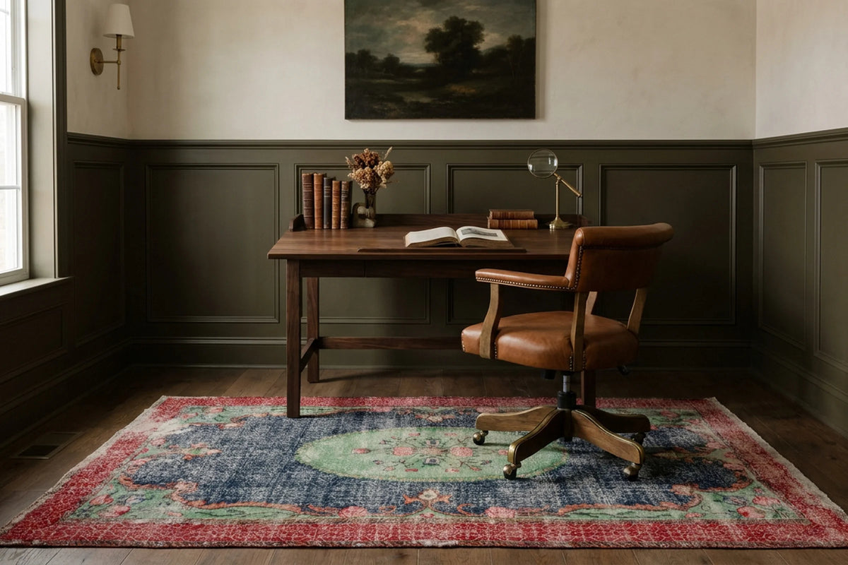Blue Turkish rug in a styled room