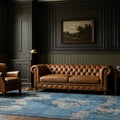 Blue Turkish rug in a styled room