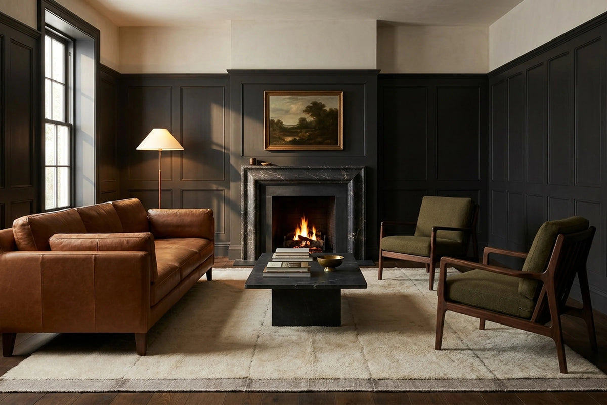 Brown High Pile area rug in a living room