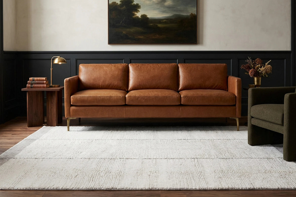 Brown Shaggy Wool area rug in a living room