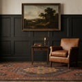 Brown Persian rug in a styled room