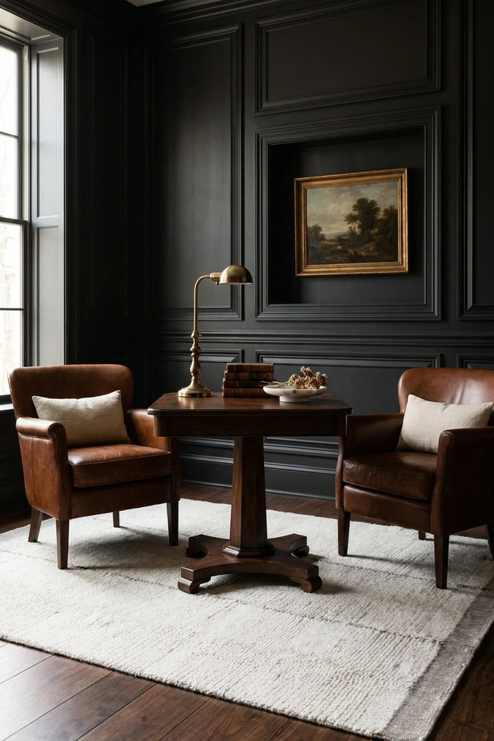 Brown Shaggy Wool area rug in a living room