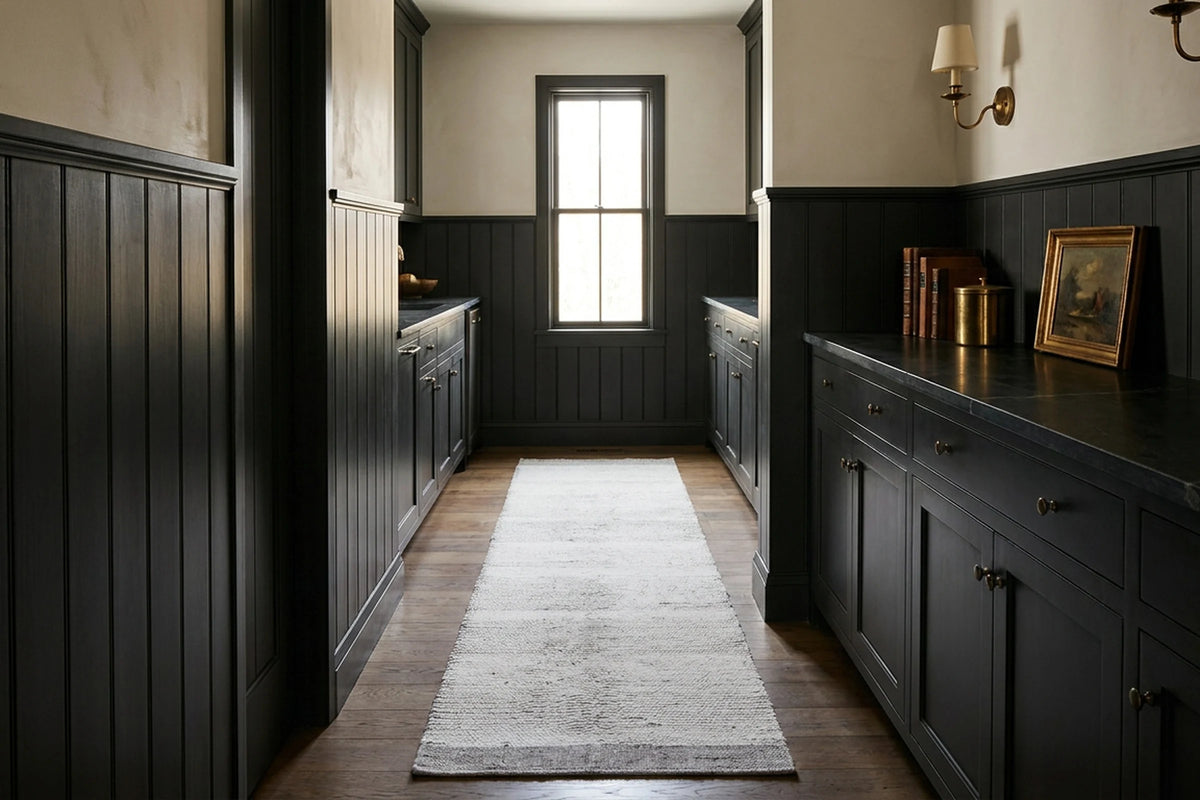 Brown Shaggy Wool runner rug in a hallway
