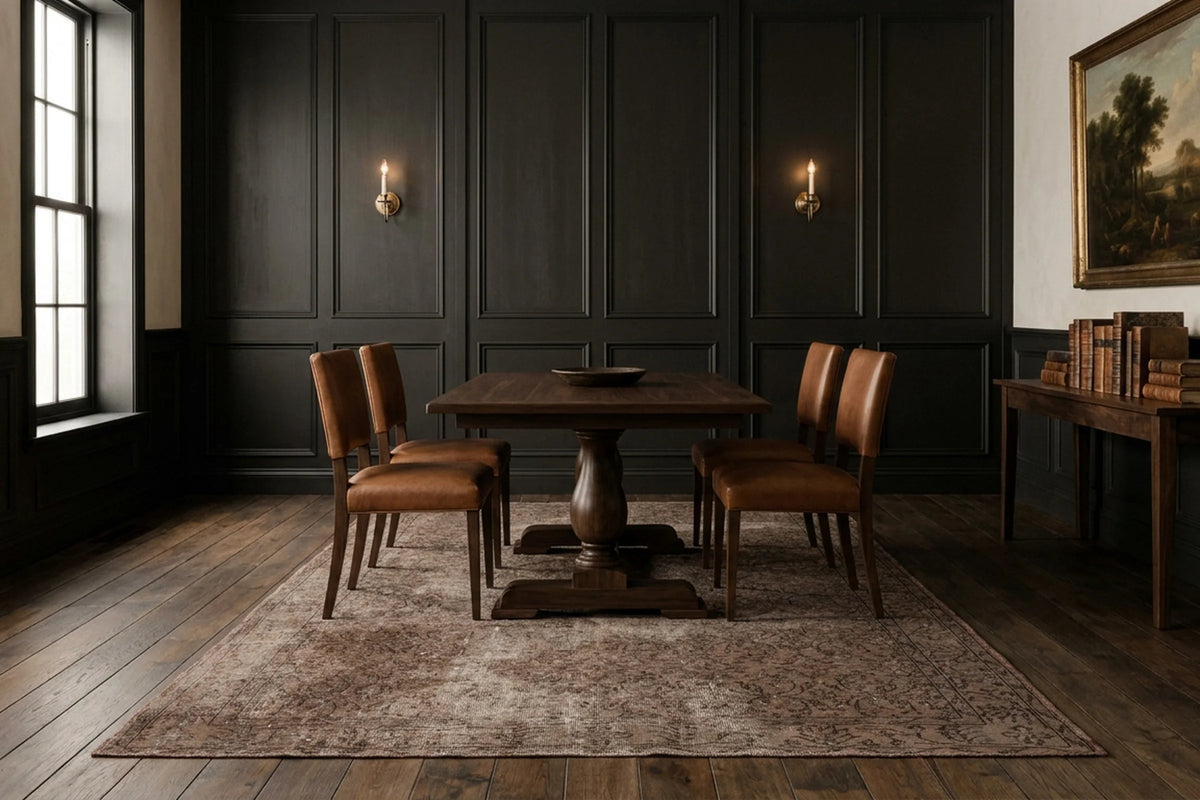 Brown Turkish rug in a styled room