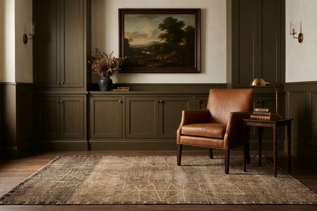 Brown Turkish rug in a styled room