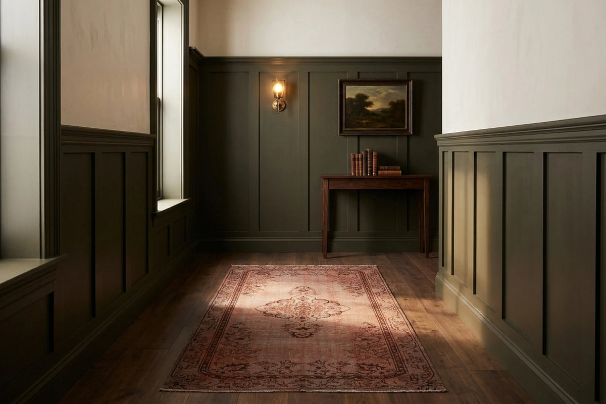 Brown Turkish rug in a styled room