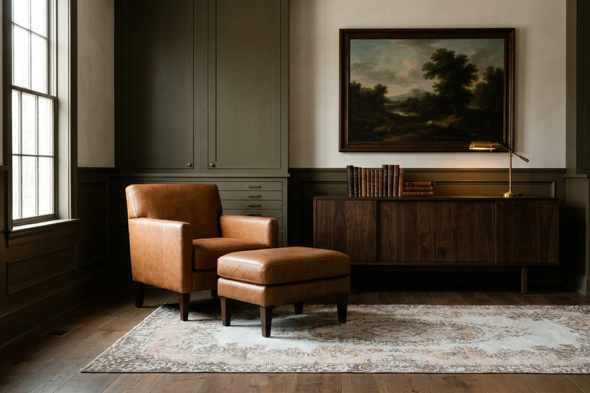 Brown Turkish rug in a styled room