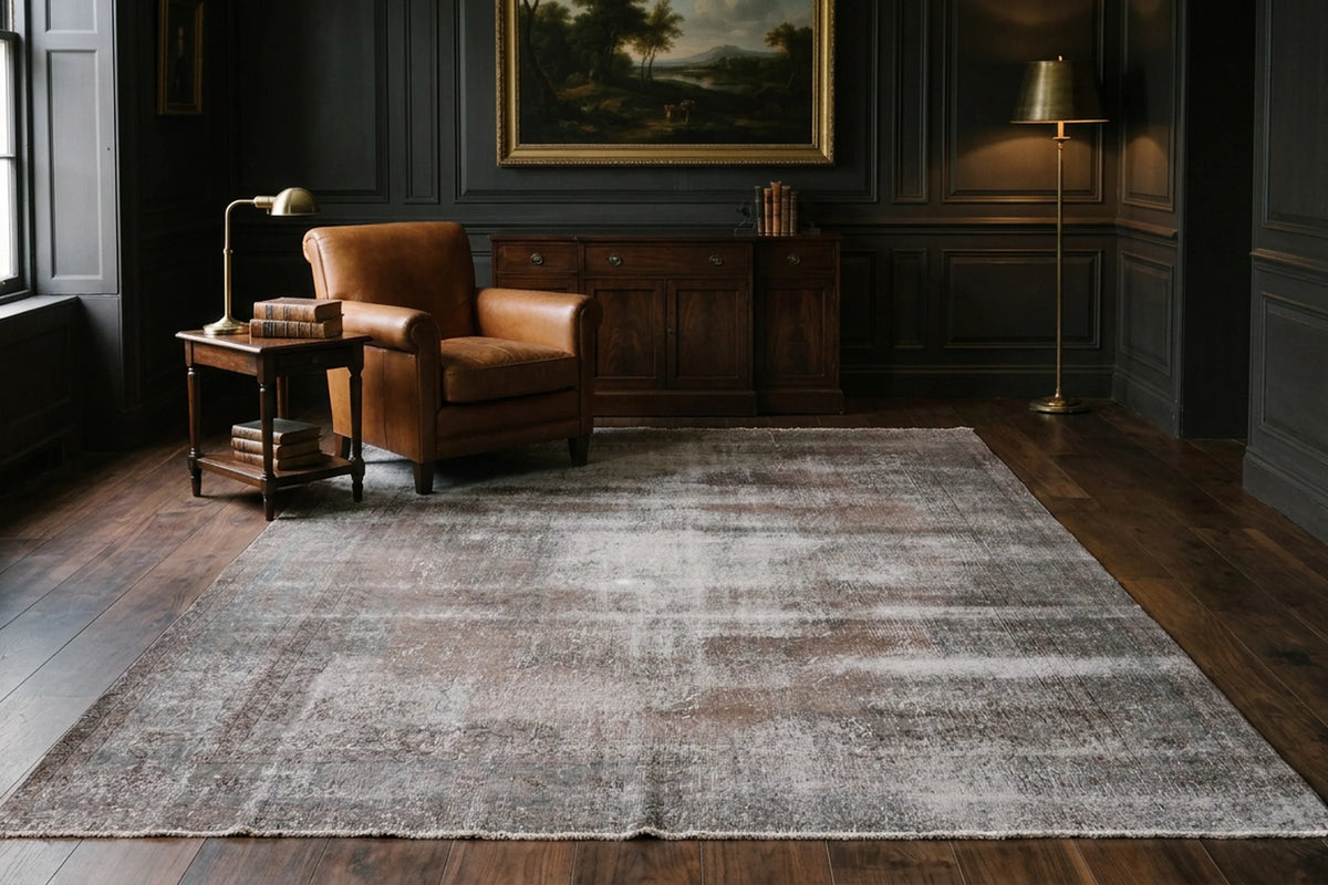 Brown Turkish rug in a styled room