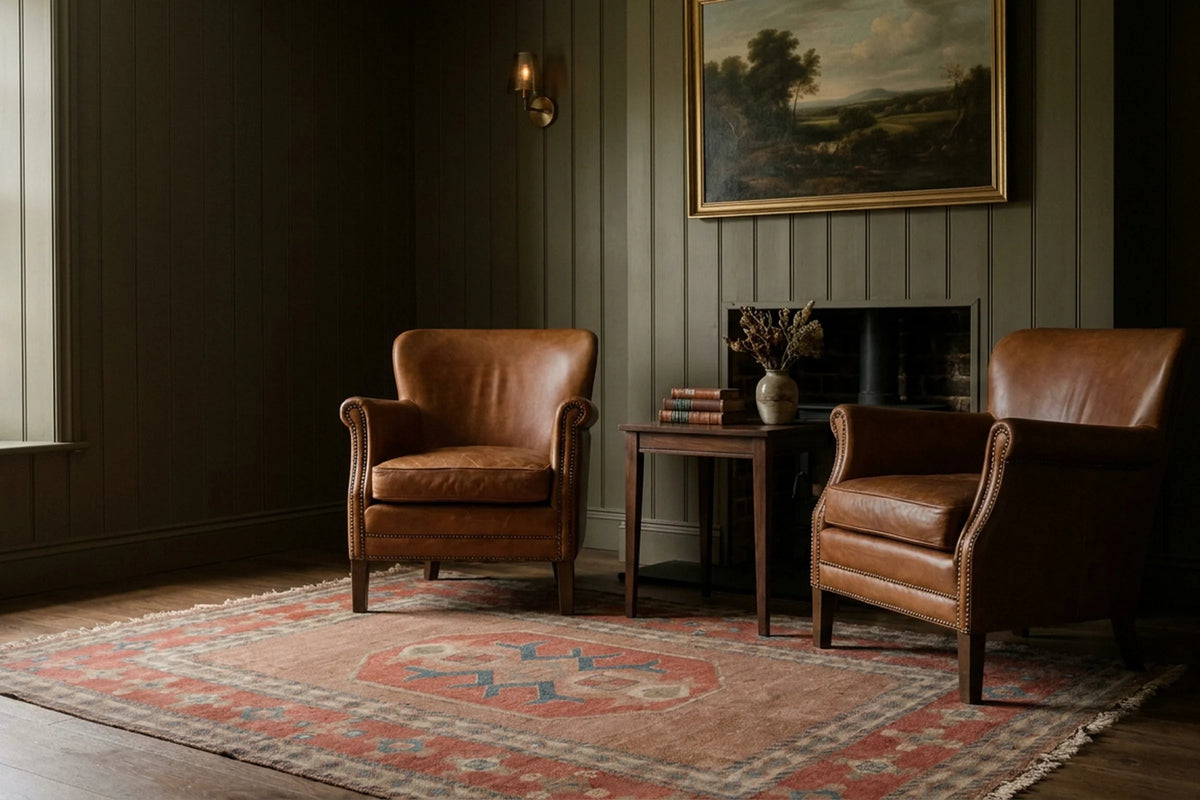 Brown Turkish rug in a styled room