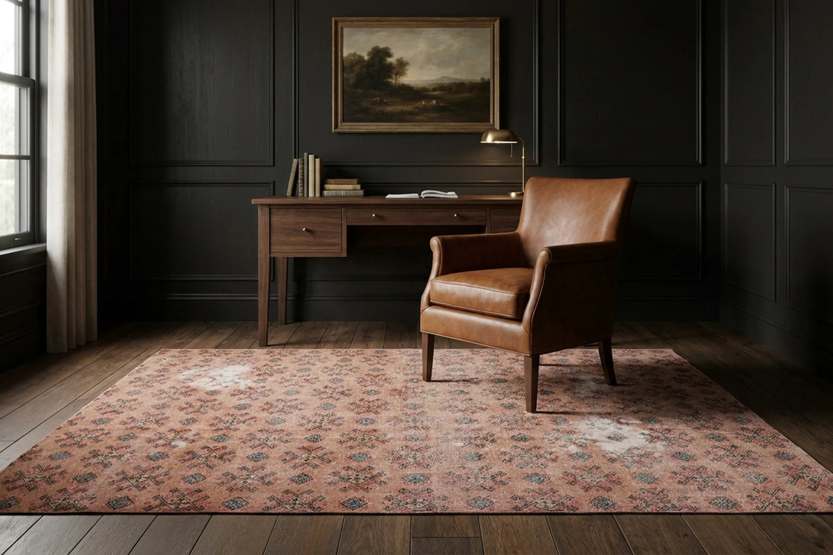 Brown Turkish rug in a home office