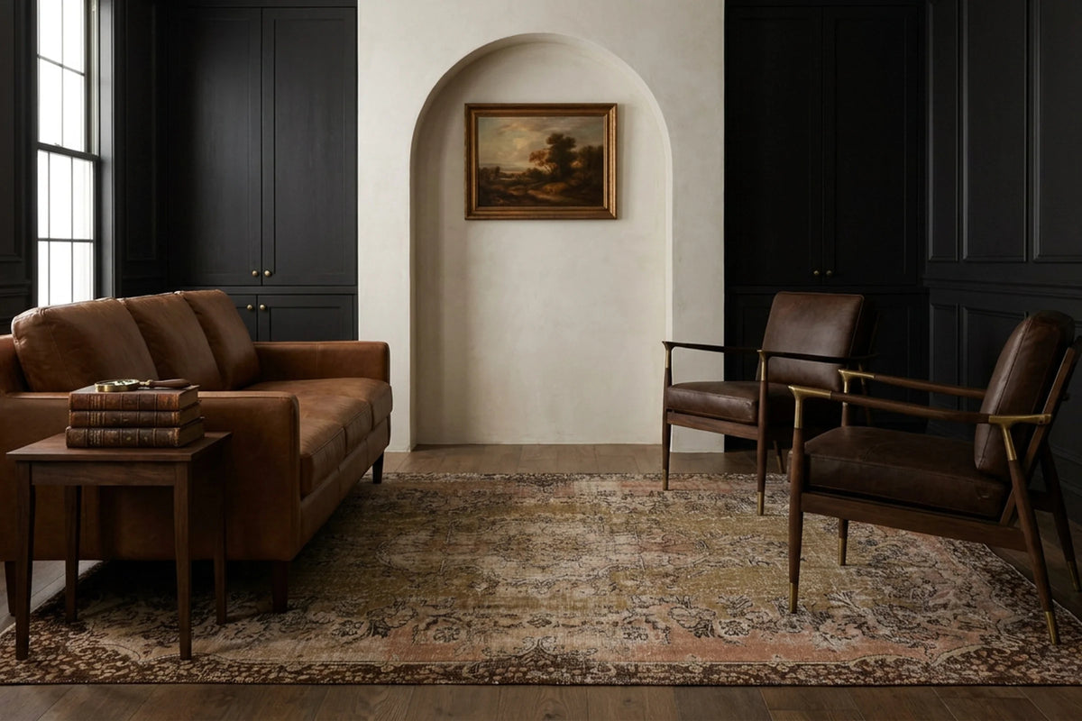 Brown Turkish rug in a styled room